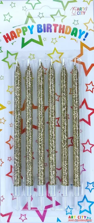 Набір свічок для торта золотий блиск 6шт