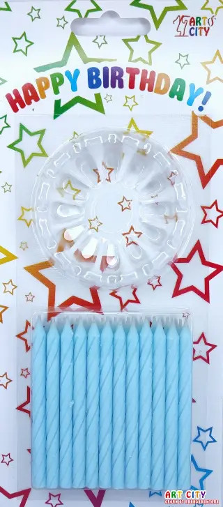 Набір свічок для торта блакитні 24шт