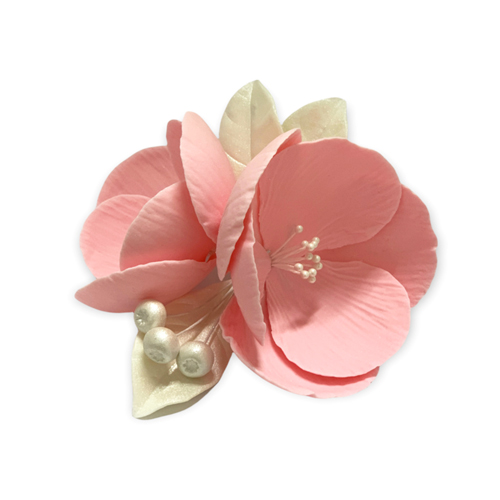 Сахарное украшение букет магнолия розовая с серебряными листьями