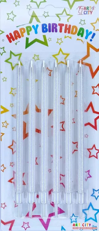 Набір свічок для торта білі із блиском 6шт