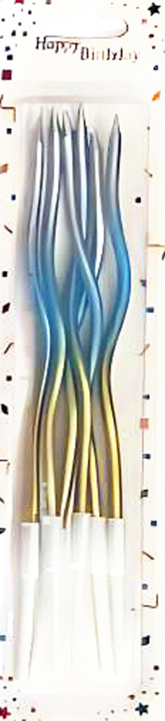 Набор свечек для торта витые золото-голубо-серебряные 6шт