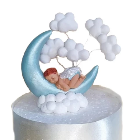 Цукрова прикраса малюк на місяці хлопчик блакитний