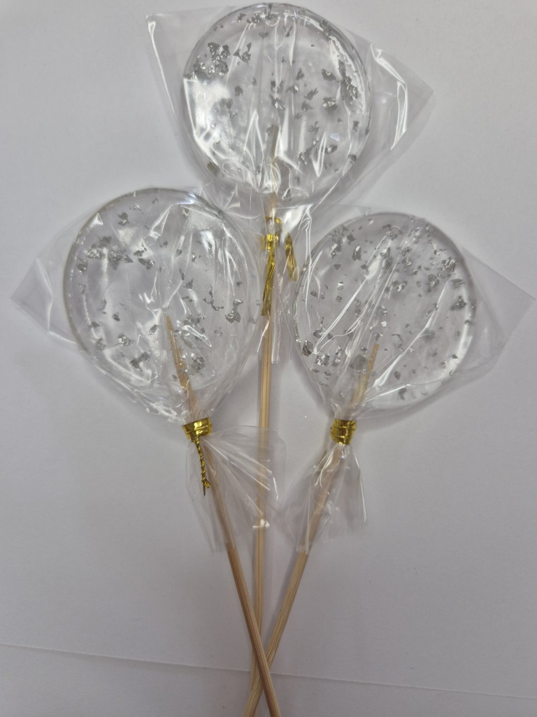 Леденец из изомальта прозрачный с серебром 1шт