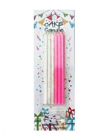 Набор свечек прямые Блеск Розово-белые 6шт