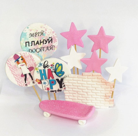 Набор сахарных топперов Скейт девочка