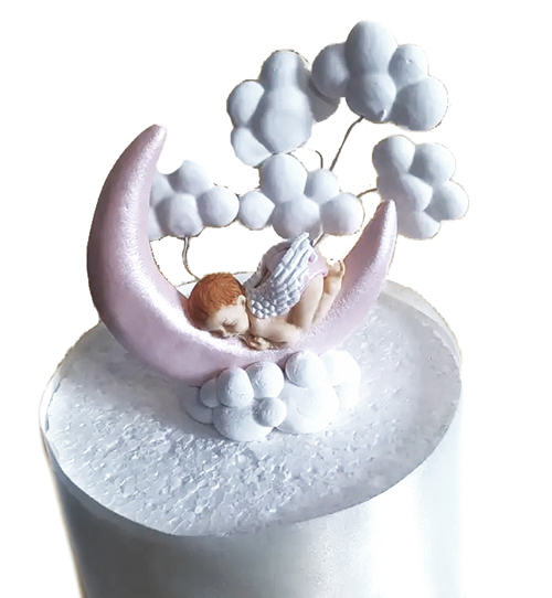 Сахарное украшение Малыш на месяце девочка розовая