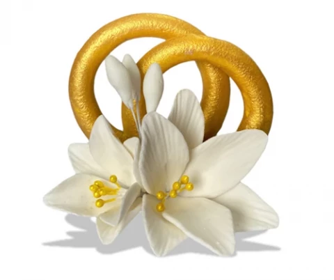 Сахарное украшение золотые кольца с лилиями