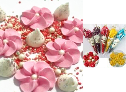 Набор меренга с цветами и посыпкой розовая