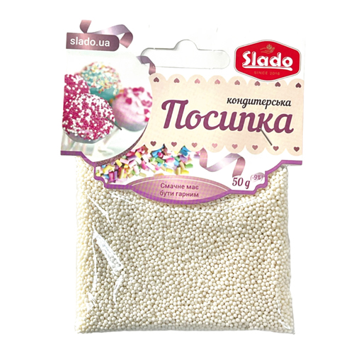 Посыпка "Шарики белые" 2мм 50г