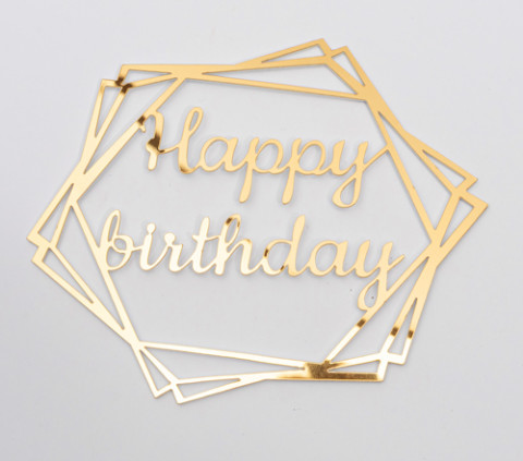 Дзеркальний топер золото "Happy Birthday" шестикуьник боковий