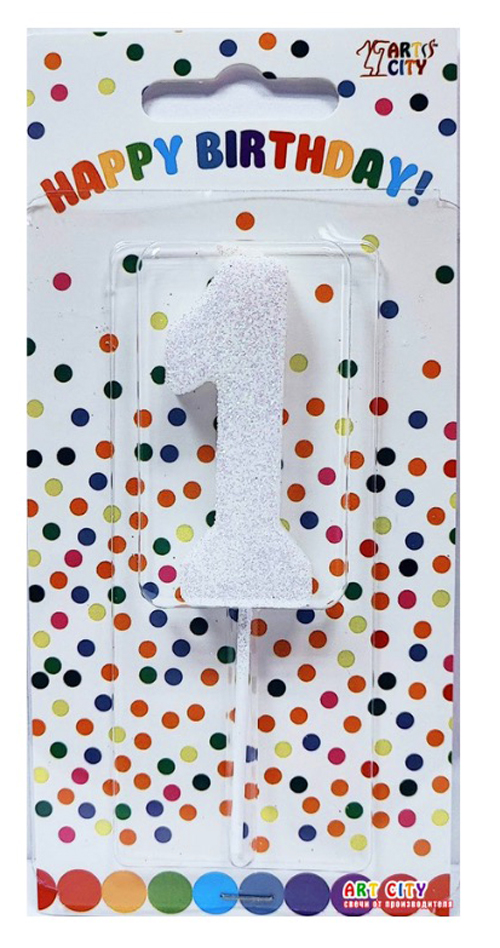 Свеча для торта цифра "1" белый блеск