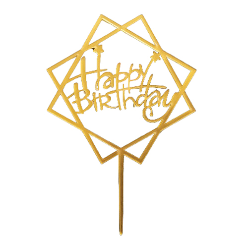 Зеркальный топпер "Happy Birthday звездочки" золото ромб