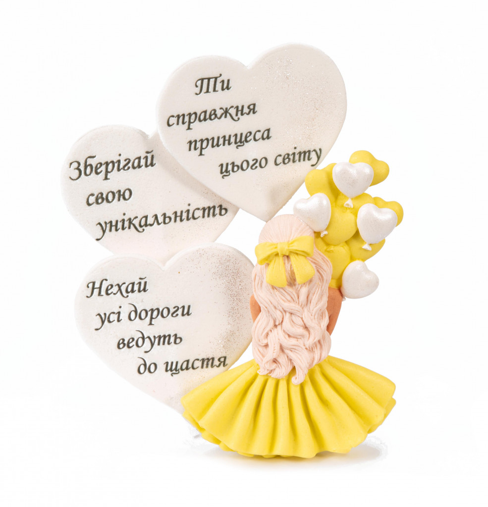 Набор сахарных топперов Девушка с сердечками в желтом