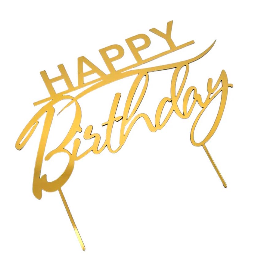 Дзеркальний топер золото "Happy Birthday" на шпажці