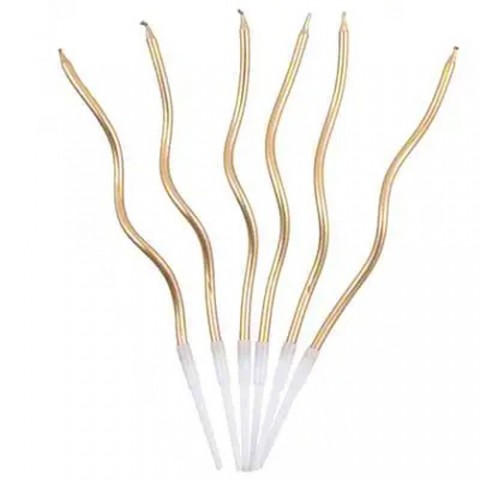 Набор свечек для торта витые металлик золото 6шт