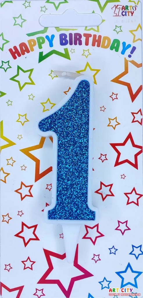 Свеча для торта цифра "1" голубой блеск