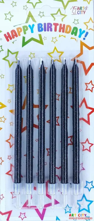 Набір свічок для торта чорні із блиском 6шт