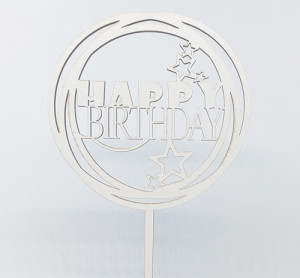 Топпер "Happy Birthday звезды (круг)" ДВП белый