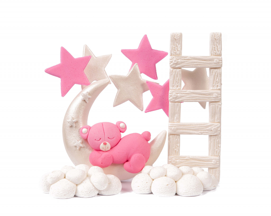 Набор сахарных украшений Мишка на луне розовый