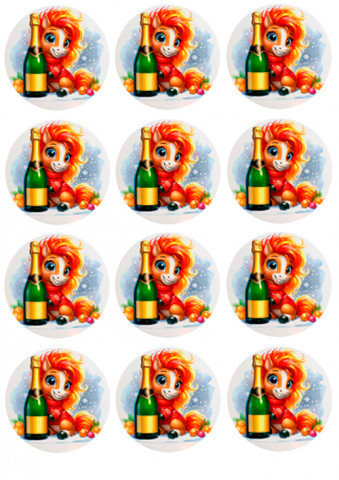 Вафельная картинка для капкейков Новогодняя лошадка