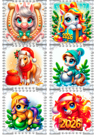 Вафельная картинка для топперов и пряников Яркие лошадки