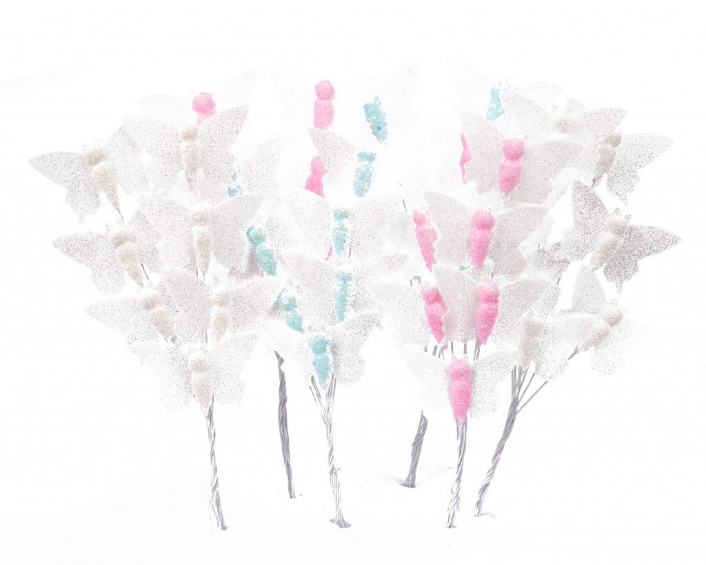 Вафельные бабочки белые с голубым KD 7шт