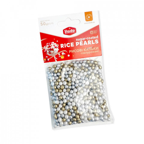 Кульки рисові мікс срібно-біло-золоті 50г