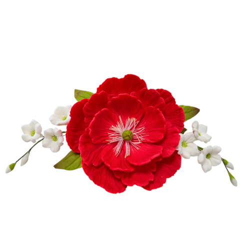 Цукрова прикраса букет півонія червона з дзвіночками