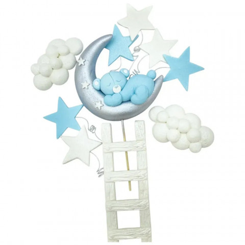 Набор сахарных украшений Мишка на луне голубой