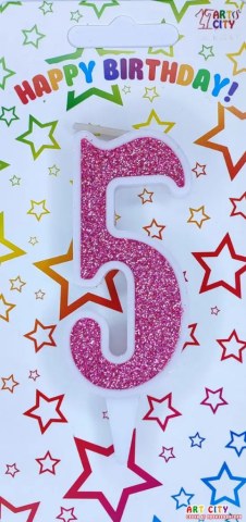 Свічка для торта цифра "5" рожевий блиск