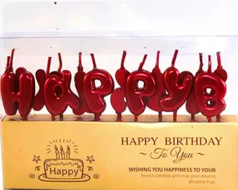 Набір свічок для торта BUBBLES літери "Happy Birthday" червоні