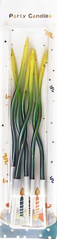 Набор свечек для торта витые градиент желто-зеленые 6шт