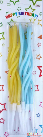 Набір свічок для торта завиті жовто-блакитні 12шт