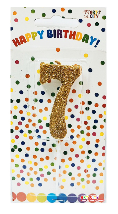 Свеча для торта цифра "7" золото