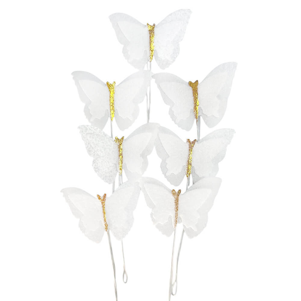 Вафельная бабочка белая с золотом 7шт