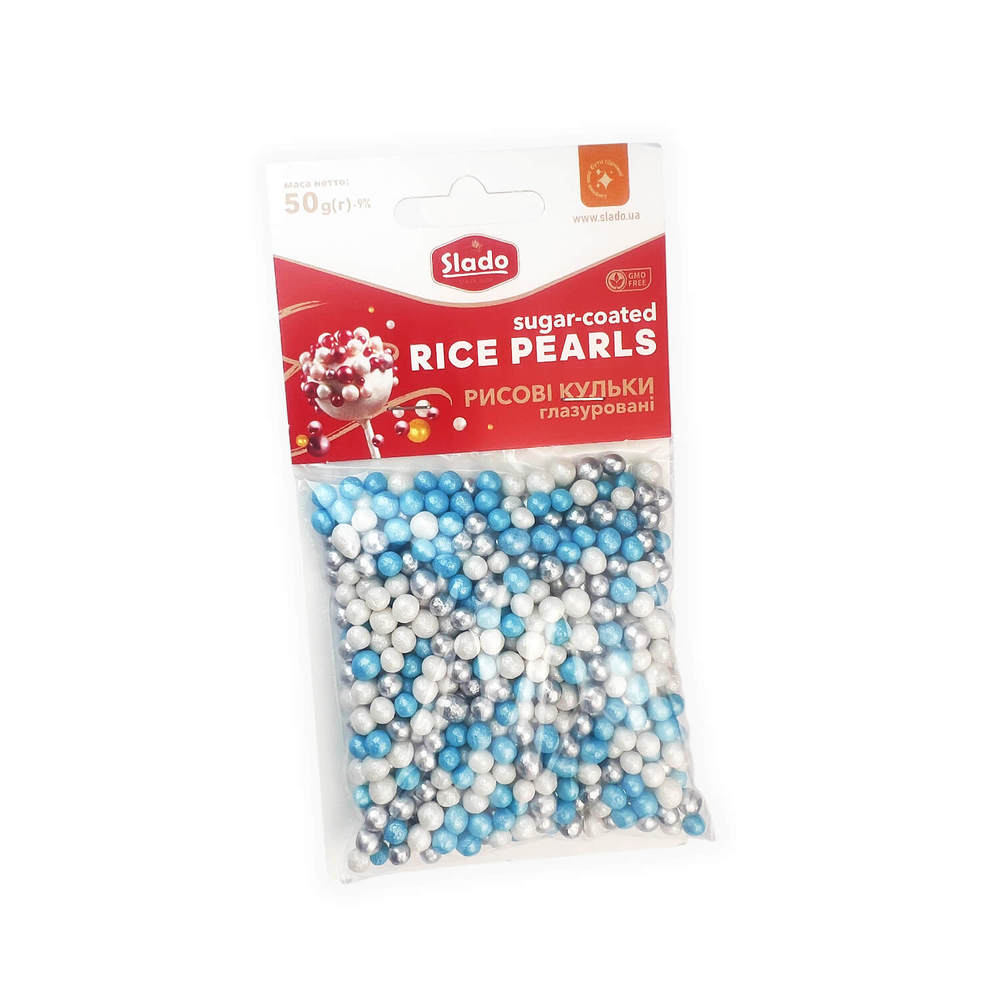Шарики рисовые микс голубо-бело серебряные  50г