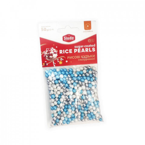Кульки рисові мікс блакитно-біло-срібні 50г