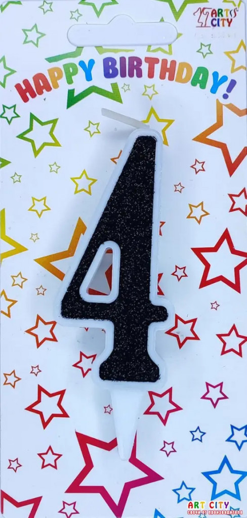 Свеча для торта цифра "4" черный блеск