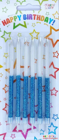 Набір свічок для торта білі з блакитним 6шт