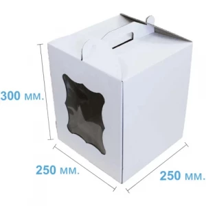 Коробка біла для торта з віконцем (25см х 25см х 30см)