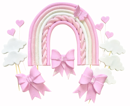 Набор сахарных топперов Радуга розовая с бантиками
