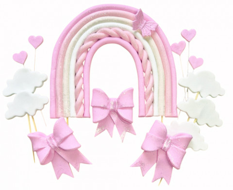 Набор сахарных топперов Радуга розовая с бантиками