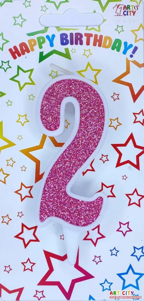 Свеча для торта цифра "2" розовый блеск