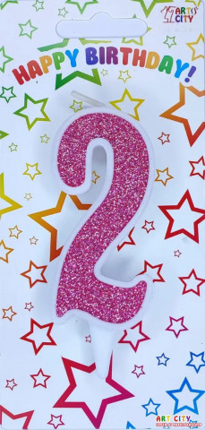 Свеча для торта цифра "2" розовый блеск