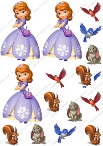 Вафельная картинка для топперов и пряников Принцесса София и птички