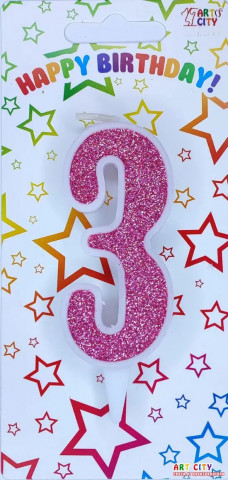 Свічка для торта цифра "3" рожевий блиск