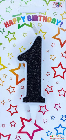 Свічка для торта цифра "1" чорний блиск