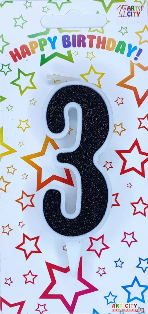 Свеча для торта цифра "3" черный блеск