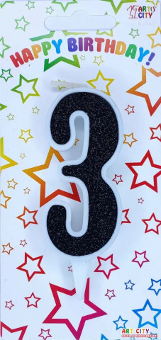 Свічка для торта цифра "3" чорний блиск