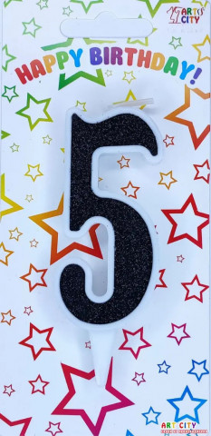 Свічка для торта цифра "5" чорний блиск
